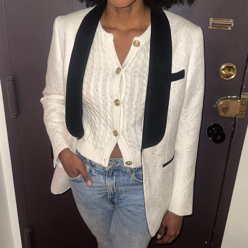Elegant White and Black Custom PureWool/Velvet Blazer